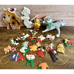 Pet Christmas Ornament Lot – 1982 Cat, Glass Dog, Ceramic Poodle + Minis